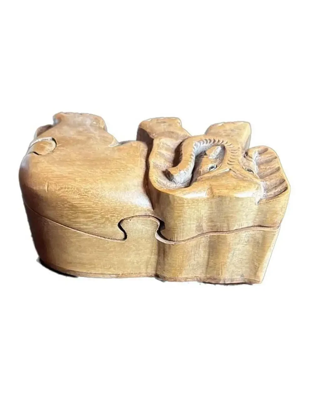 Elephant Secret Wood Puzzle Box Hand Carved Suar Wood Bali Art Trinket Box
